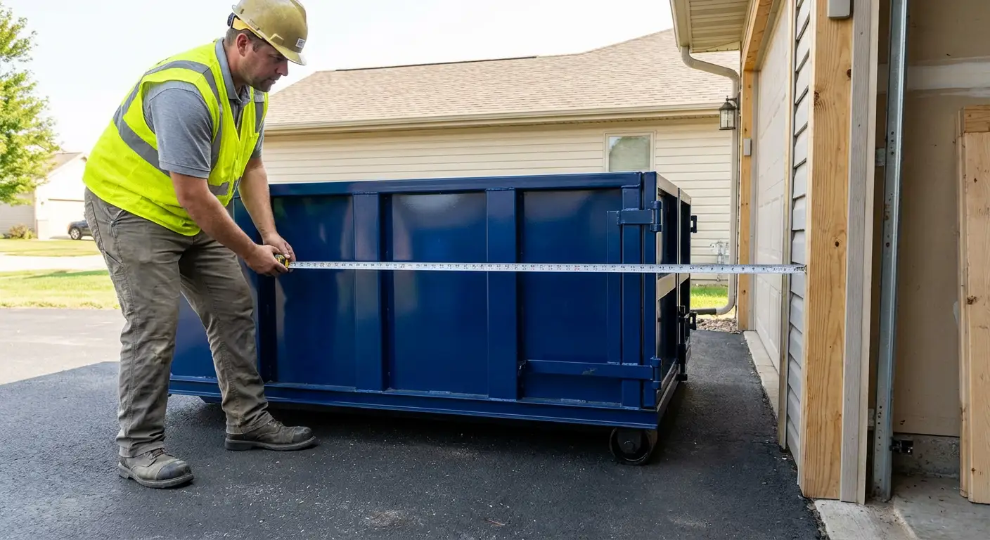 Site assessment for dumpster placement showing clearance requirements in Fargo, ND