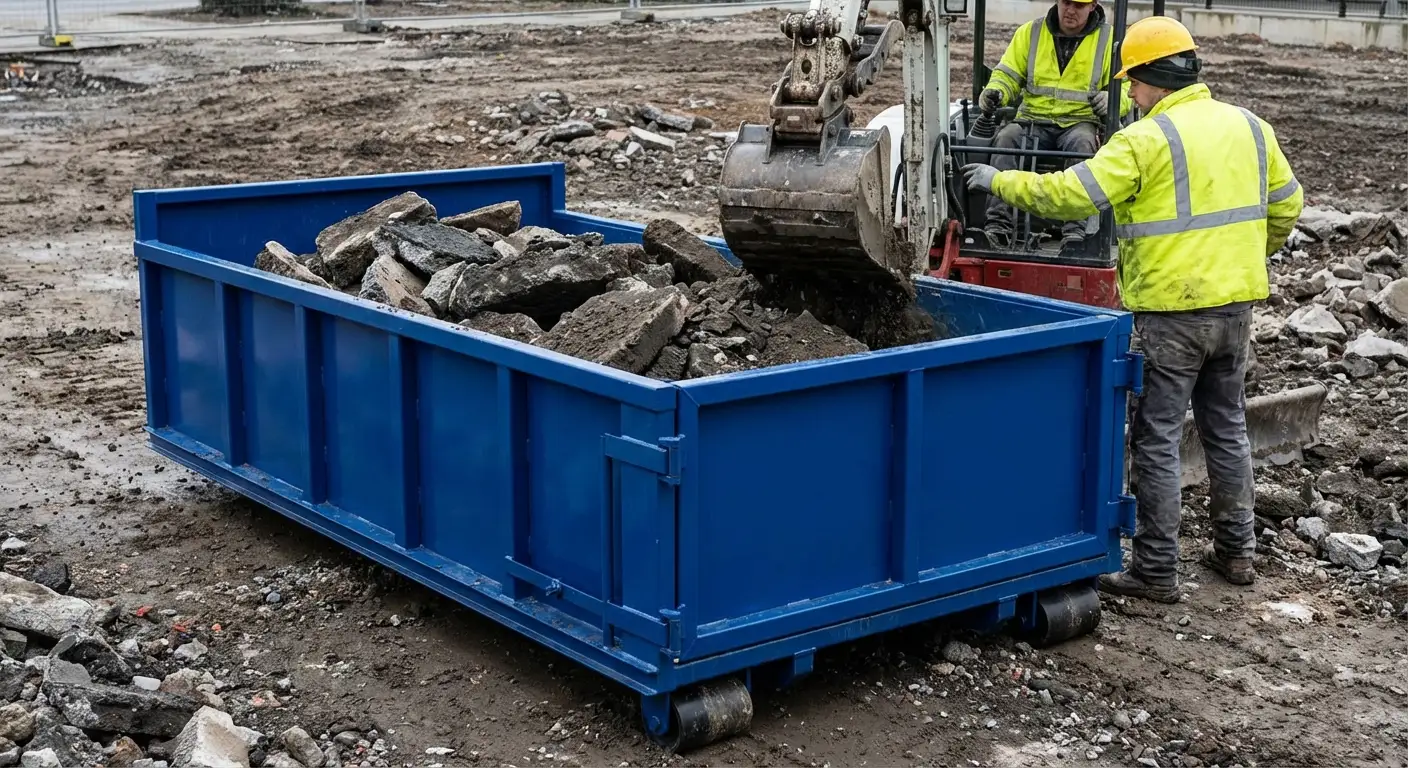 Heavy debris dumpster loaded with concrete in Fargo, ND