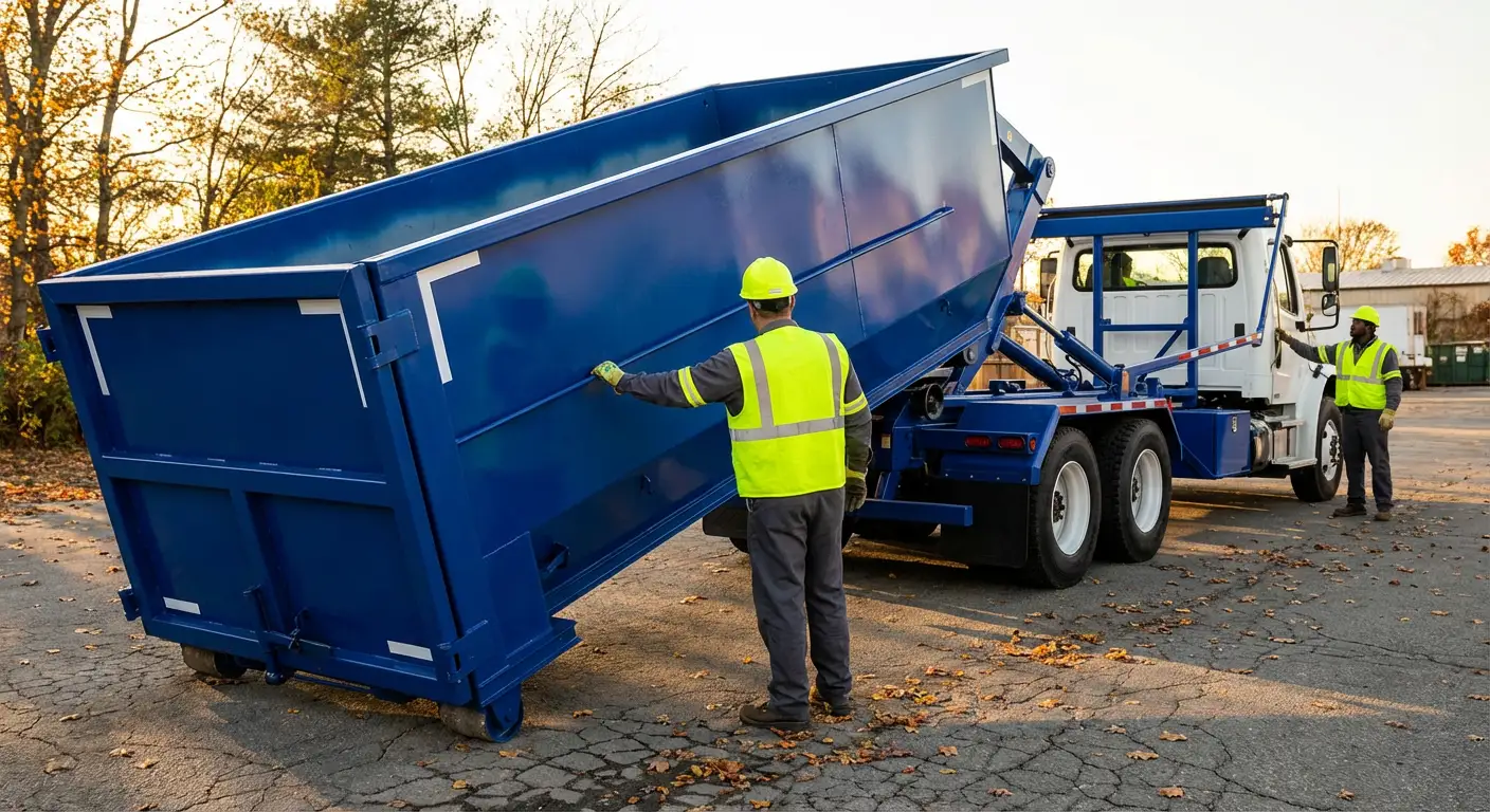 Commercial roll-off dumpster delivery truck in Fargo, ND