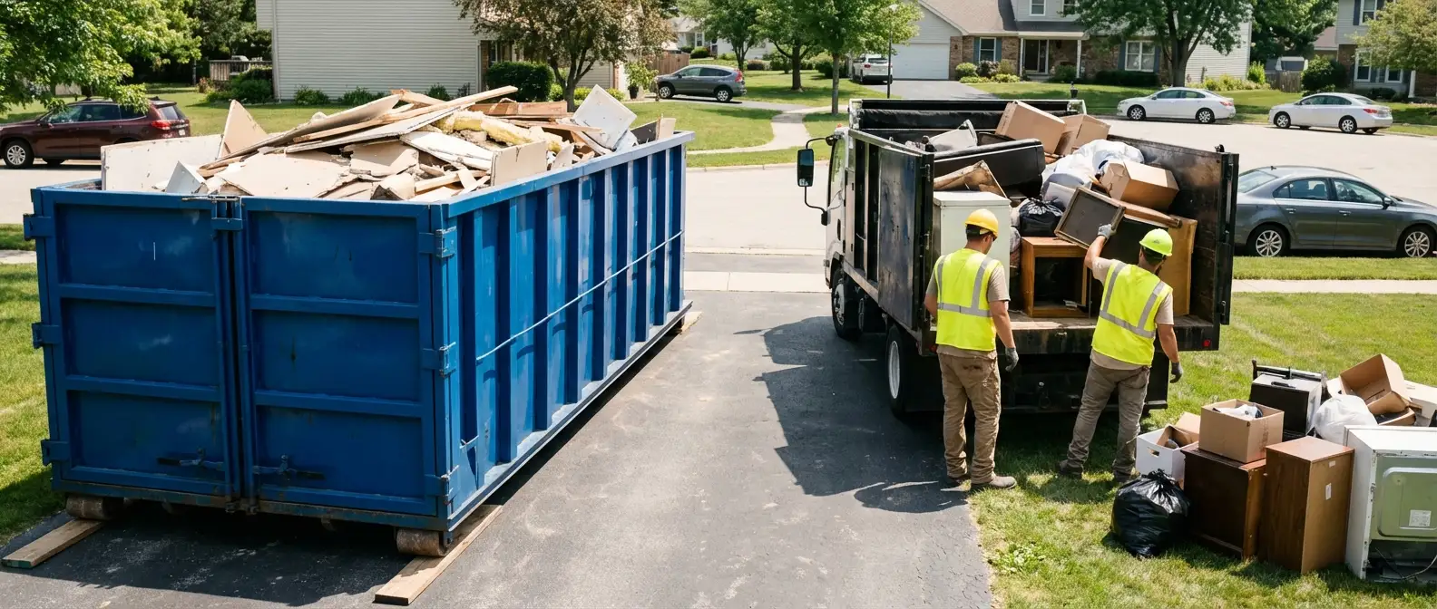 Dumpster rental versus junk removal service comparison showing capacity differences in Fargo, ND