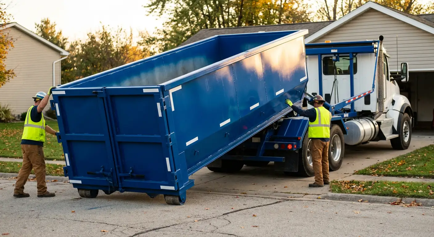 Roll-off dumpster delivery truck in Fargo, ND